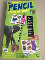 16 ct. ANIMAL PENCIL sticker VALENTINE CARDS