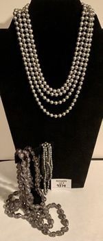 3 Grey Gray Silver Bead Vintage Necklaces