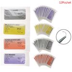 12Pc Nylon Monofilament Silk Braided Needle Suture Thread Suture Practice Kit