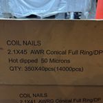 2.1 x 45mm HOT DIPPED 50 MICRONS RING SHANK CONICAL COIL NAILS (DOME) 16,000