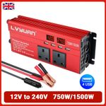 750W 1500W Car Converter Power Inverter DC 12V to AC 240V 4USB 2LED Trip Camping