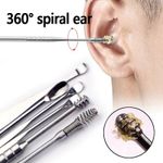 6pcs Ear Pick Cleaning Set Spiral Tool Spoon Ear Wax Remover Cleaner Curette Kit