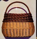Large Vintage Wicker Shopping Basket With Handle & Blue Liner Rustic Picnic Bask