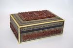 Victorian Anglo-Indian Vizagapatam Carved Sandalwood and Sadeli Mosaic Box c1850