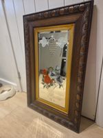 Antique Hand Painted Gypsy Mirror Oak Framed Bevelled Glass Floral  83 X 53cm