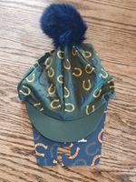 Tikaboo pom pom Riding Hat Cover / Silk - Child-GREEN Horseshoe-ONESIZE