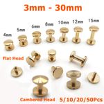 3mm-30mm Solid Brass Leather Belt Wallet Screw Nail Stud Bind Rivet Ledger Tacks