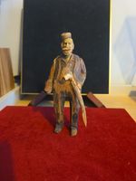 Vintage Rustic & Unique Hand Carved Wooden Old Man Figure Naive Folk Art 16cm