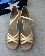 New RV Gold Strappy Open Toe Ballroom Latin Dance Shoes UK 5 Med Heel 