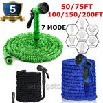 50FT-200FT Black Expandable Flexible Hose Pipe Garden Hose Heavy Duty Spray Gun