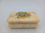 Vintage Yellow Alabaster Trinket Box, Floral- 11.cm x 7cm x 4.5cm