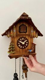 Vintage Wooden Mechanical Cuckoo Wall Clock, Pinecone Weights & Chains, Roman 
