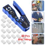 RJ45 EZ Pass Through Crimping Tool Crimper + 20 Connectors LAN CAT 5 5E 6 6A
