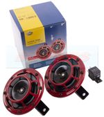 GENUINE HELLA SUPERTONE 12V RED GRILL DUAL/TWIN DISC HORNS 118DB HIGH/LOW TONE