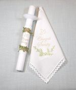 cotton baby christening/baptism candle & robe . Swieca i szatka do chrztu