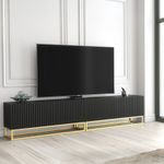 TV Unit I 200cm Wide Cabinet I Black Fluted Doors I Gold Base I Modern Style