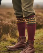 Pheasant Shooting Socks Long Red Full Length Jacquard Stockings, Shooting Gift