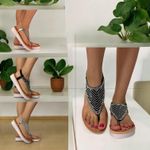 WOMENS GIRLS SUMMER PLATFORM SLIP ON SANDALS WITH SHINY BEADS ON TOP