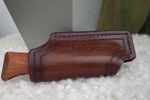 Artisan leather hand-tooled belt sheath dark brown for Opinel No. 8
