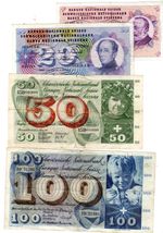 LOT SET SERIES 4 BANKNOTES Suisse SWITZERLAND 10 20 50 100 FRANCS 1955 196 19...