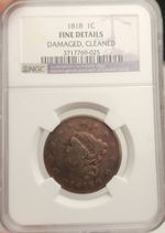 1818 Matron Head Large Cent NGC Fine Details Rotated Reverse