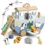 Joyreal Wooden Noahs Ark Toy - Christening Gifts for Girls Boys, Wooden