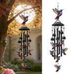 Large Hummingbird Wind Chimes Outdoor Garden Decor Black Aluminum Tubes Hanging