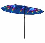 4.4m Double Patio Umbrella Navy Solar LED Lights Crank No Base garden parasol
