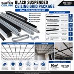10m2 Black Suspended Ceiling Grid System For 600x600 Complete Grid - NO TILES