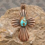 Genuine Number 8 Turquoise Cross Pendant Solid Copper Southwestern Native Style 