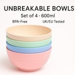 Unbreakable Cereal Bowls, Large Plastic Bowls Set of 4, EU Tested. Lightweight