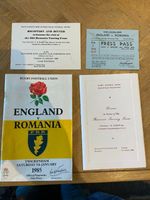 Rugby Programme Signed Autographed England v Romania 1985 Dinner Menu, Press Pas