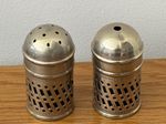 Antique silver plate Salt/Pepper Shakers , EPNS blue inserts (V16)
