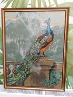 Beautiful Antique Framed Needlepoint of a Peacock