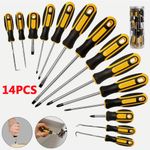 14Pcs Heavy Duty Magnetic Screwdriver Set Grip Philips Flat Slotted Grip Tools