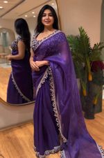 Designer Bollywood Chiffon Satin Saree Blouse Wedding Indian Party Wear Sari