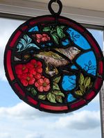 Beautiful  Antique Compact Round Stained Glass Panel Hand Painted Design