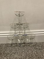 set of 6 babycham glasses White Fawn Hexagonal Stem Gold Rim