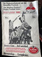 Western Province v British Lions  1980 RUGBY PROGRAMME