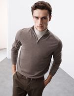 M&S - Autograph Mens Funnel neck Long sleeved Knitted Jumper in Light Brown