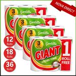 Gentille Kitchen Roll Giant 3-PLY Thickness Towel Durable Paper, 6 - 36 Rolls