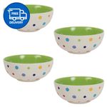 Cereal Bowls Stoneware Hand Painted Polka Dot Microwave Safe Ceramic Set of 4