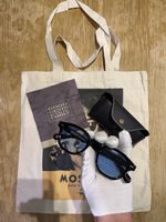 MOSCOT LEMTOSH 46 Black Sunglasses Blue Lenses Full Set Tote Bag