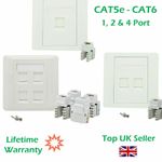 1, 2 & 4 Port CAT5E CAT6 Network Wall Socket RJ45 LAN Faceplate Single Gang