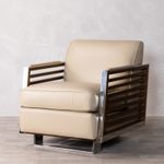 CREAM LEATHER SWIVEL CHAIR ART DECO 1930's STYLE ARMCHAIR WITH CHROME FRAME