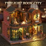 DIY Book Nook Retro Bookstore LED Wooden Dollhouse Kit Miniature 3D Puzzle Model