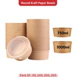 Round Kraft Paper Disposable Salad/Deli Bowls  & Reusable rPET Lids Takeaway Box