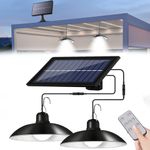 2 Head LED Solar Pendant Hanging Light Panel Powered Lamp Garden Yard Shed Light
