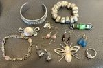 VTG -Modern Jewelry Lot Earrings Rhinestone Brooch Bracelet Costume Silver Tone