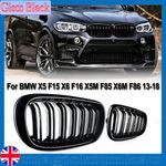 FOR BMW F15 F85 X5 F16 F86 X6 DUAL SLAT KIDNEY GRILLE GLOSS BLACK 2014 ONWARDS